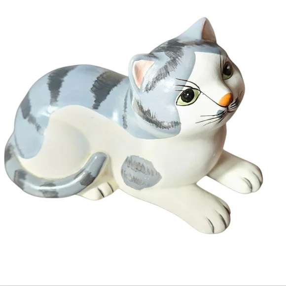 Royal Orleans Designet Kitty Cat 1985 Green Eyed Ceramic Cat Fiqurine. - Picture 1 of 9